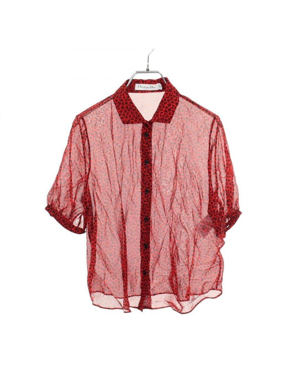 Dior Bee Embroidered Leopard Sheer Short Sleeve Silk Shirt